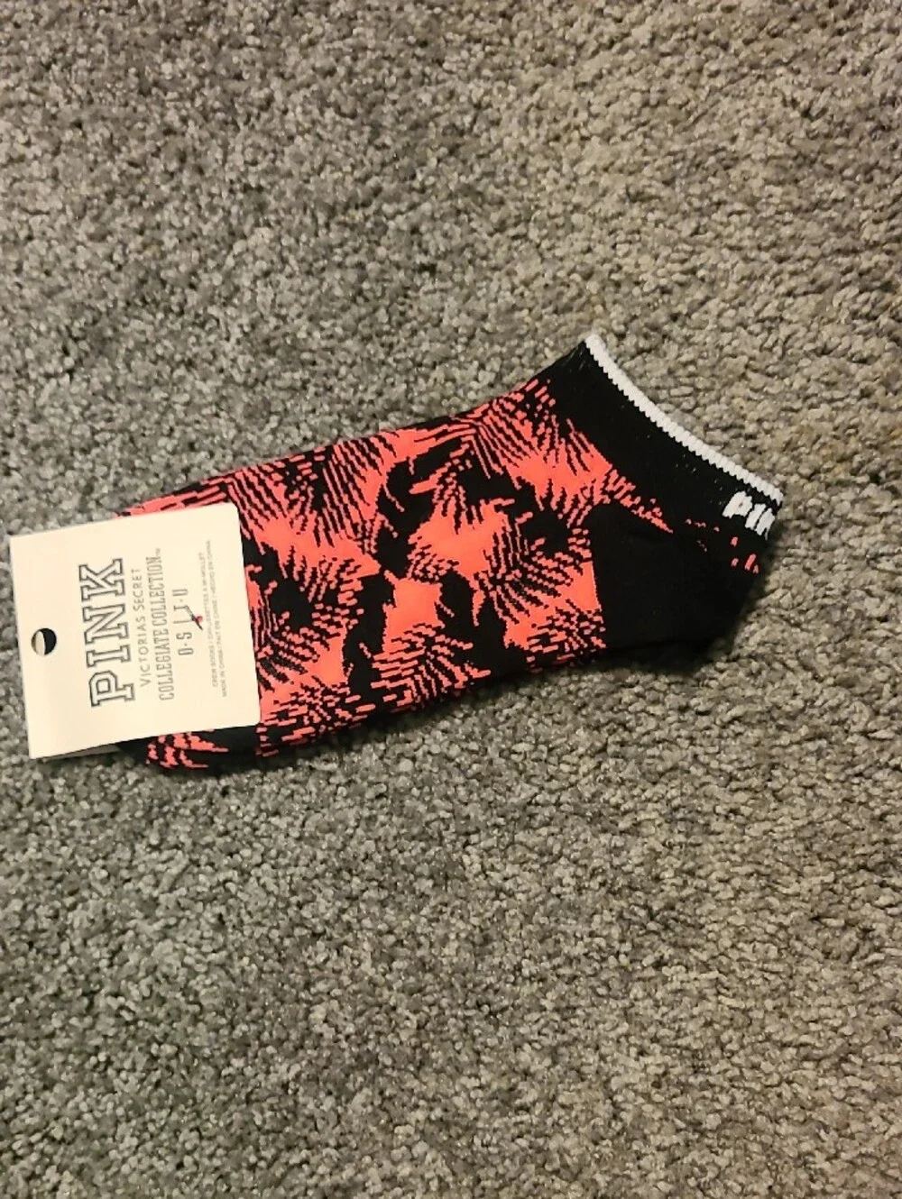 PINK  Black & Neon Coral Ankle Socks